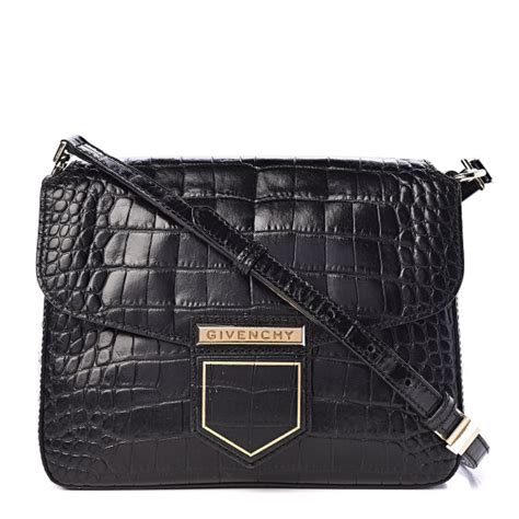 givenchy croc nobile small black|GIVENCHY Calfskin Crocodile Embossed Small Nobile Shoulder .